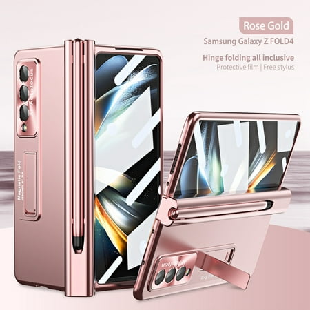 Decase Phone Case for Samsung Galaxy Z Fold 4 Shockproof Cover With Camera Protector,Built-in Screen Protector 360 Full Protection with S Pen Holder Hinge Protection and Kickstand, Rosegold
