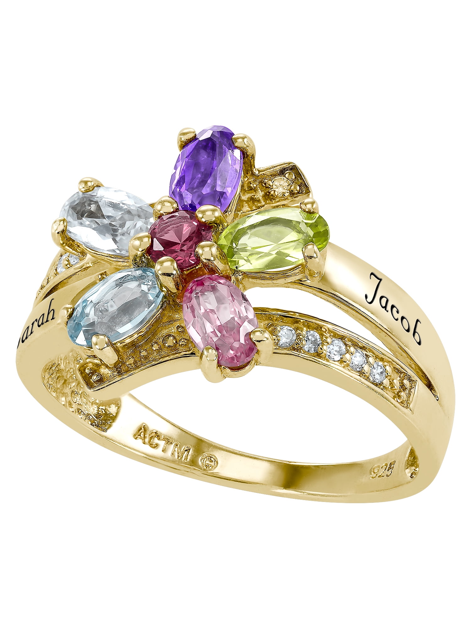 Keepsake Personalized Family Jewelry Genuine Birthstone Women's Abloom Ring in 10K Yellow Gold over Sterling Silver