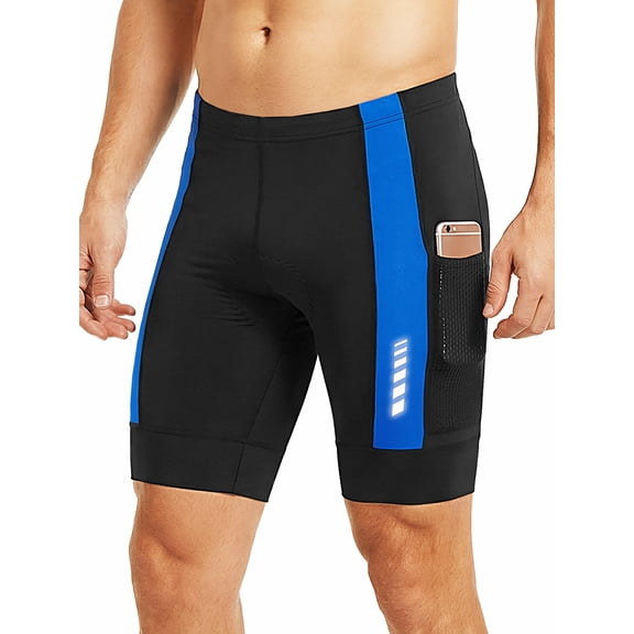 Qualidyne Men’s Triathlon Shorts, Padded Swim Bike Run Tri Shorts with Mesh Pockets, Quick-Dry 4-Way Stretch