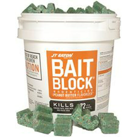 Jt Eaton Bait Block Rodenticide With Peanut Butter Flavorizer, 9 Lb. Pail With 72, 2 Oz.