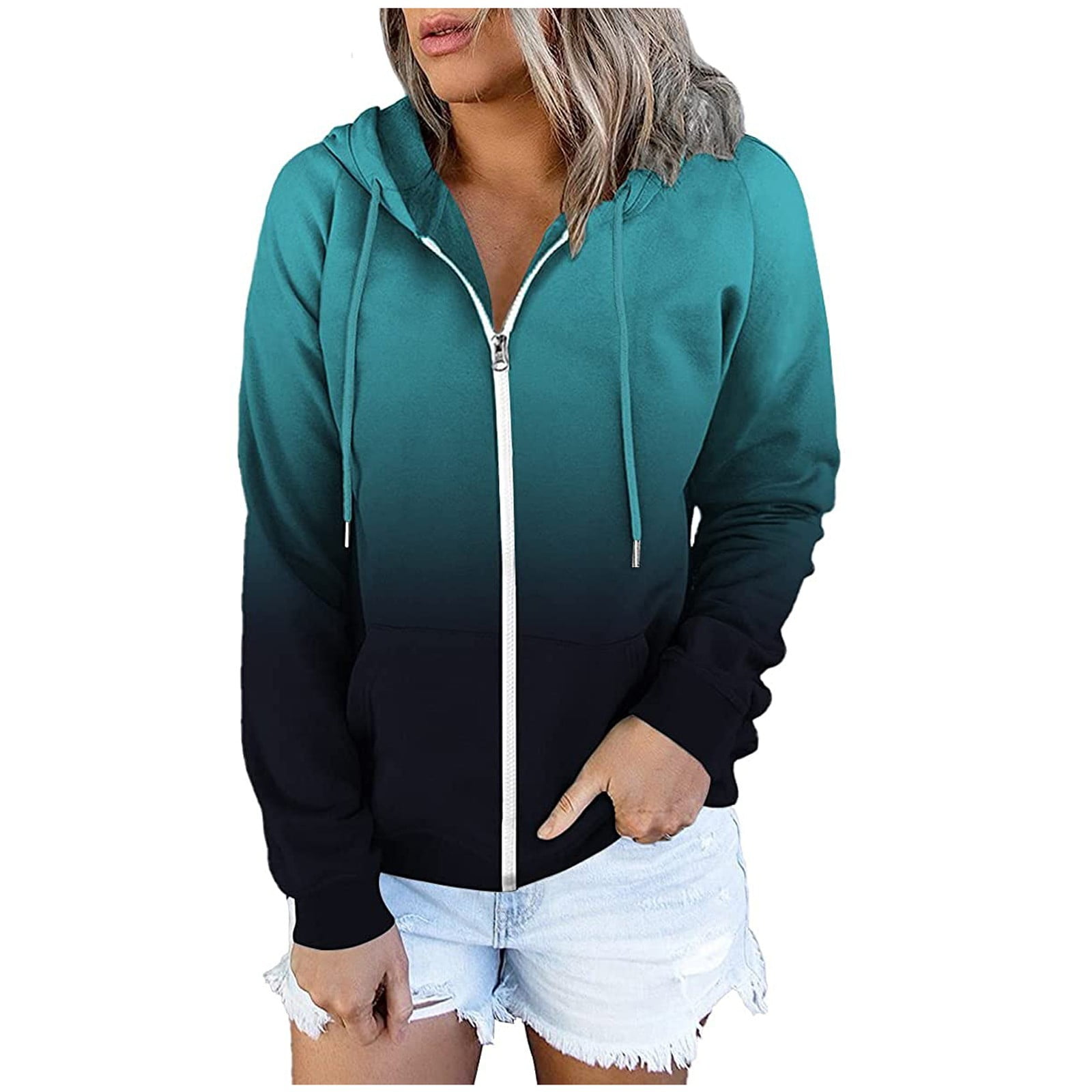 Dezsed Womens Hoodies Full Zip Long Sleeve Lightweight Hooded Sweatshirts Active Casual Thin