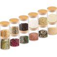 thumbnail image 2 of Paquete de 12 tarros de especias, tarros de almacenamiento, tarros de especias de vidrio, 120 ml con tapa de madera de alta calidad hecha de bambú para almacenar hierbas de té y especias., 2 of 8