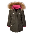 thumbnail image 3 of Girls Fleece Lined Heavy Winter Parka Jacket Coat Faux Fur Trim Zip-Off Hood - Olive (10/12), 3 of 7