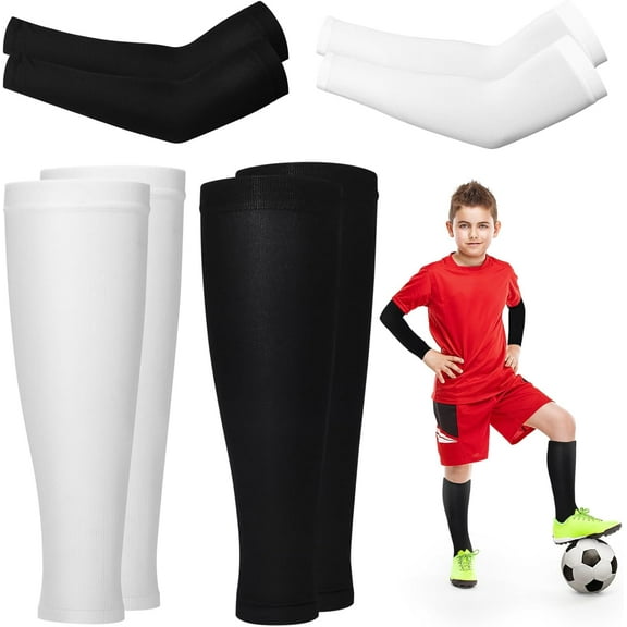 4 Pairs Compression Leg Sleeve and Arm Sleeves for Basketball Youth Football Soccer Sports Supplies for Boys Girls