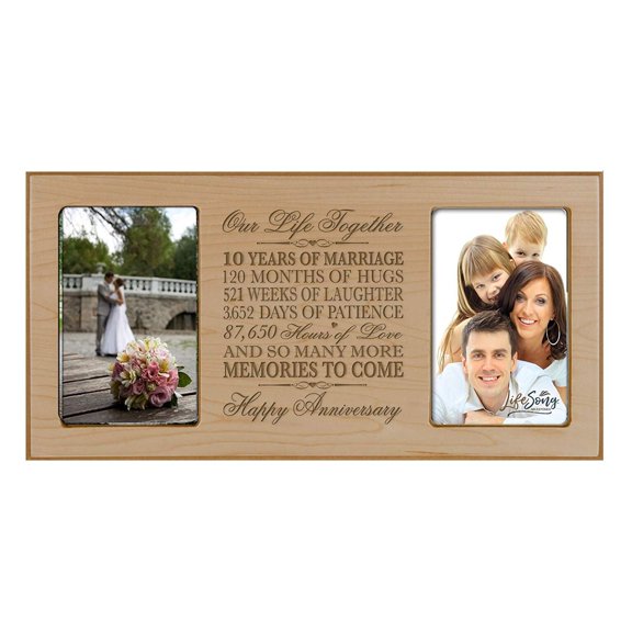 LifeSong Milestones 10th Wedding Anniversary Tabletop Picture Frame Gift Holds 2 4x6 Photos