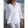 thumbnail image 4 of Womens 3/4 Sleeve Shirts Cotton Linen Roll Up Short Sleeve Tops V Neck Casual Loose Fit Blouses White XXL, 4 of 5