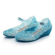 Pheans Frozen Inspired Elsa Costumes Flats Shoes, Snow Queen Princess Birthday Sandals for Little Girls (Blue)