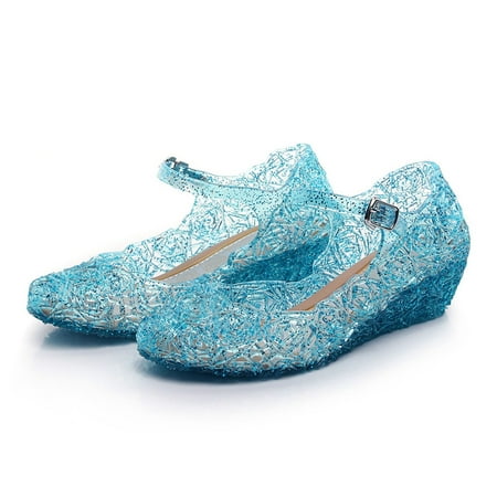 

KAMO Frozen Inspired Elsa Costumes Flats Shoes Snow Queen Princess Birthday Sandals for Little Girls (Blue)