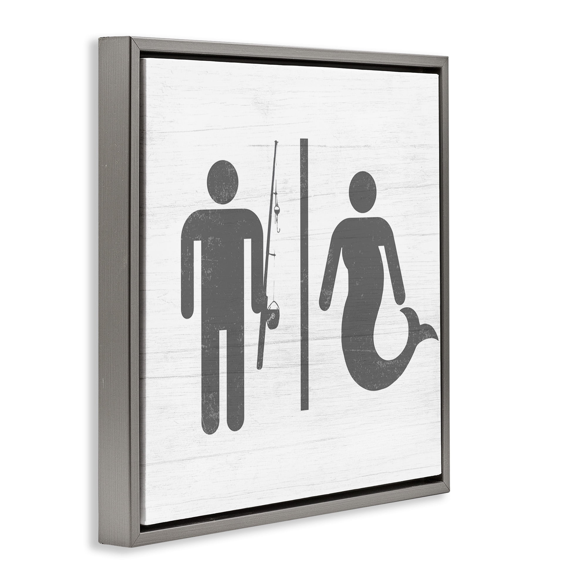 Stupell Industries Fisherman or Mermaid Bathroom Typography Painting Gray Floater Framed Canvas Art Print Wall Art, 25 x 25
