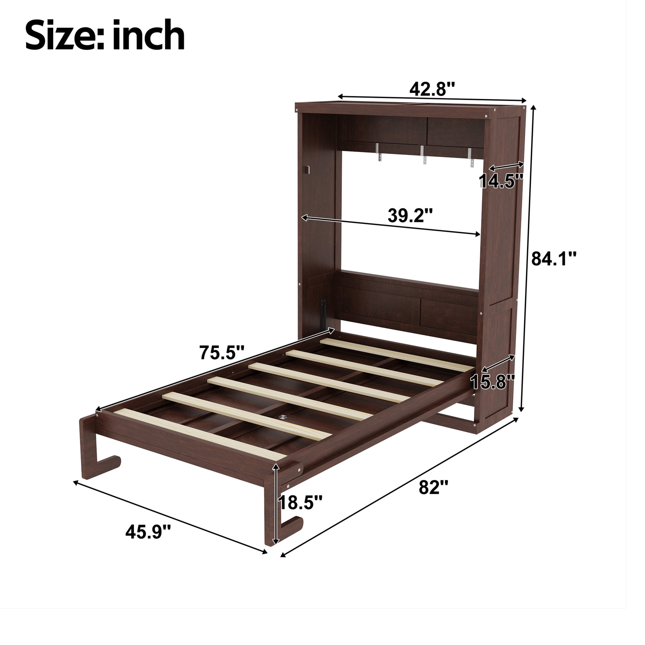 Noble House Bravella Twin Size Murphy Bed, Foldable Hidden Wall Bed Cabinet with Slat Support, Space Saving, Espresso