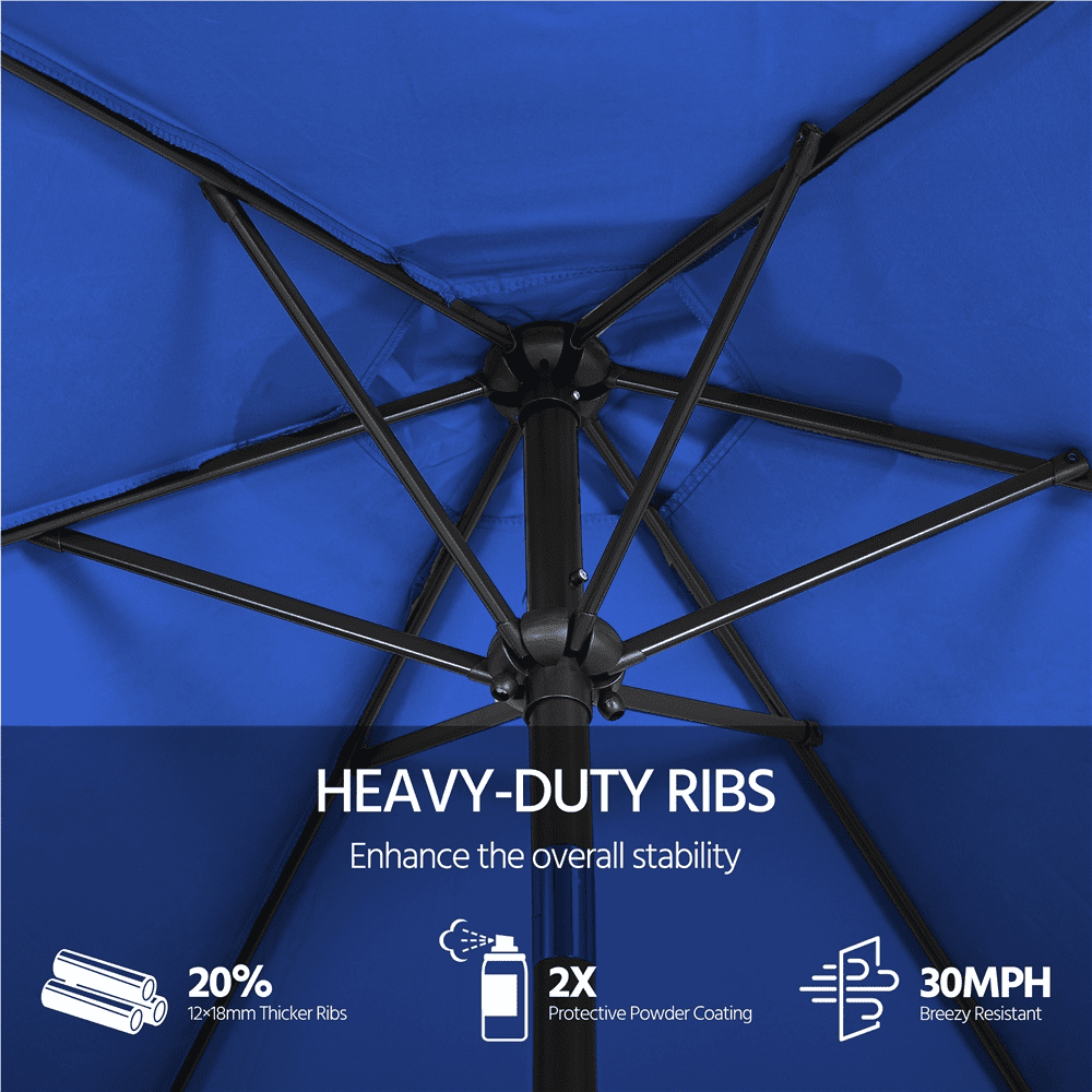 Renwick 9 Ft Outdoor Patio Umbrella with Push Button Tilt and Crank, Royal Blue