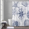 thumbnail image 5 of Vintage Nautical Bathroom Shower Curtain, Summer Navy Blue Compass Shell Starfish Map Waterproof Washable Soft Bath Curtain for Bathtub Decor with 12 Hooks&Grommet, 48x72 Inch, 5 of 9
