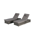 thumbnail image 6 of Modern Outdoor Rattan Chaise Lounge Chair with Storage, Recliners with Adjustable Backrest, Table, Cushion, for Poolside, Backyard Garden, Set of 2, Gray Frame, 6 Available Color Cushion, 6 of 7