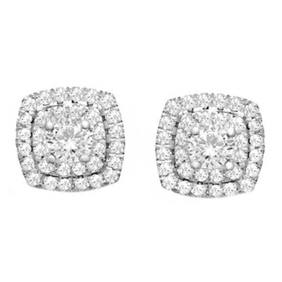 AFFY White Natural Diamond Double Square Stud Earrings In 14K Solid White Gold (0.38 Ct)