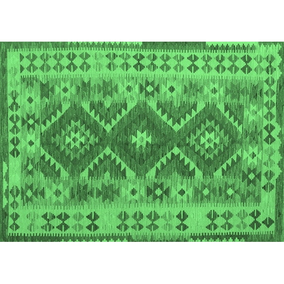 Ahgly Company Indoor Rectangle Abstract Emerald Green Contemporary Area Rugs, 2' x 3'