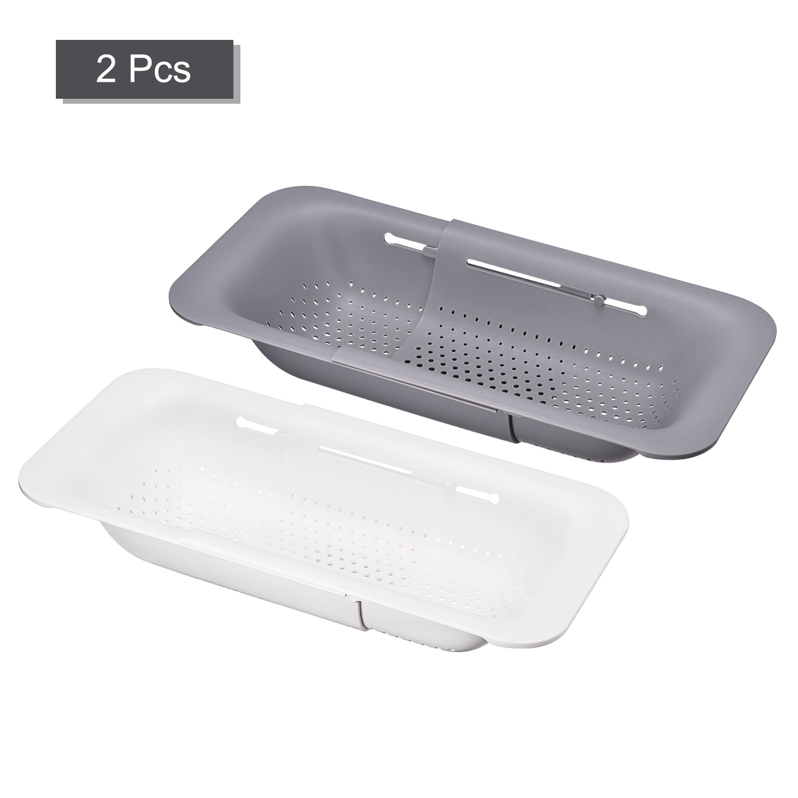Unique Bargains Collapsible Food Colander Kitchen Plastic Basket for Food 2 Pcs Gray, White