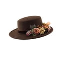 thumbnail image 4 of Tunhigl 22.02"-22.81" Women's Floral Decor Wide-Brimmed Hat, Polyester Flat-Top Fedora for Weddings, Parties & Outdoor Events, 6 Colors, 4 of 4