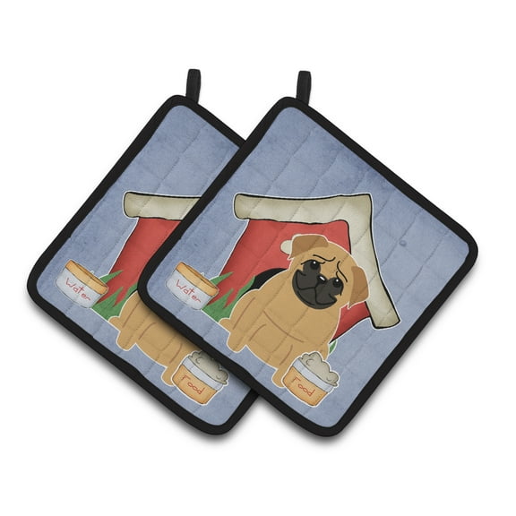 Carolines Treasures BB2761PTHD Dog House Collection Pug Brown Pair of Pot Holders , 7.5HX7.5W, multicolor