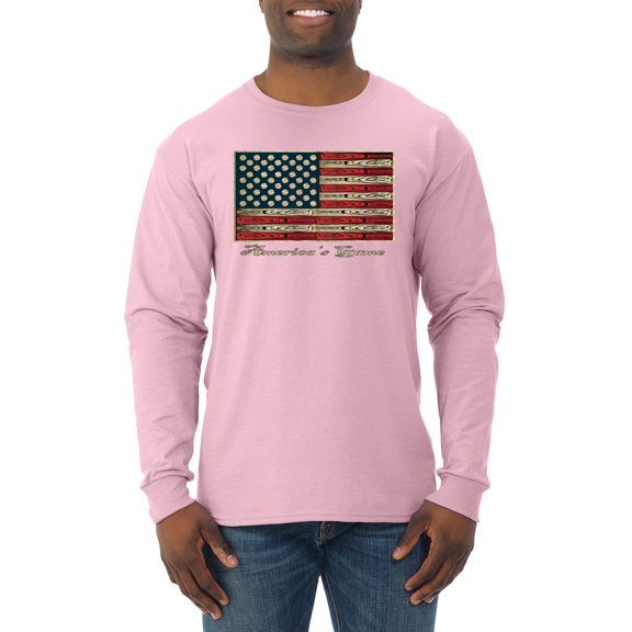 Wild Bobby, American Game Flag Baseball Bat Ball, Sports, Men Long Sleeve Shirt, Light Pink, Small