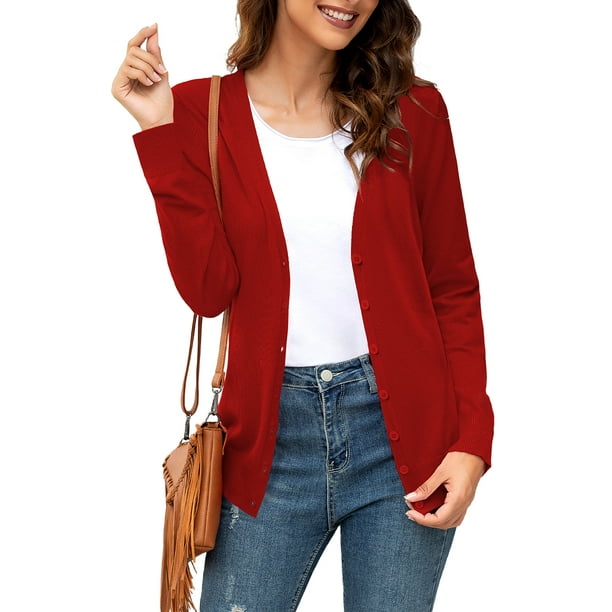 a.Jesdani Womens Cardigans Button Down V Neck Soft Knit Cardigan