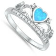 thumbnail image 4 of CHOOSE YOUR COLOR Blue Simulated Opal Heart Tiara Crown Promise Ring 925 Sterling Silver Band White CZ Female Size 7, 4 of 4
