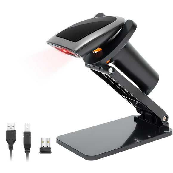 Escáner de Código de Barras WELIKERA Bluetooth 2D 1D Inalámbrico con Soporte y USB para Puntos de Ve