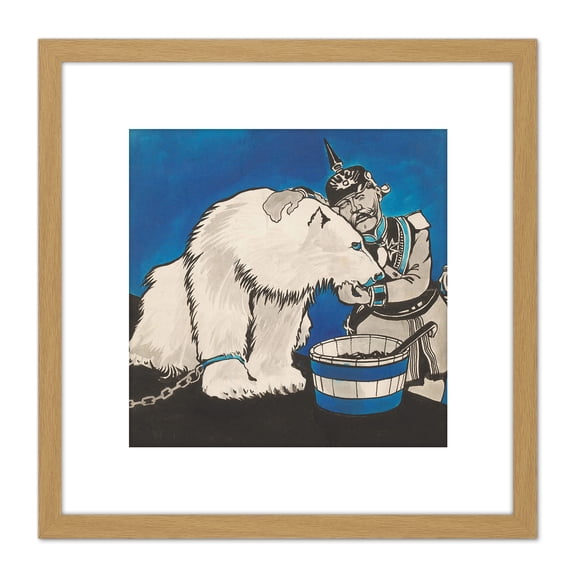 Patricq Kroon German Russia Polar Bear Drawing 8X8 Inch Square Wooden Framed Wall Art Print Picture with Mount