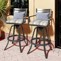Pellebant Set of 2 Outdoor Cast Aluminum Swivel Bar Stool with Cushion in White