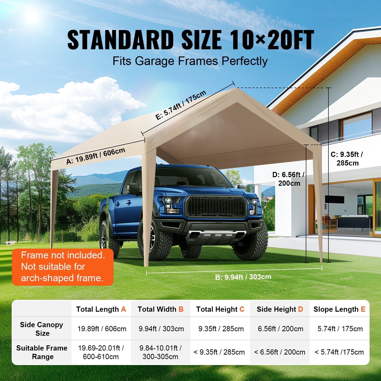 KFFKFF 10 x 20 Feet Car Shelter Tent Cover Carport Replacement Canopy Beige
