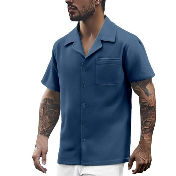 Afdoent Men's Casual Shirts Male Summer Lapel Solid Color Short Sleeve Button Down Casual Fashion Shirt Casual Vacation Top