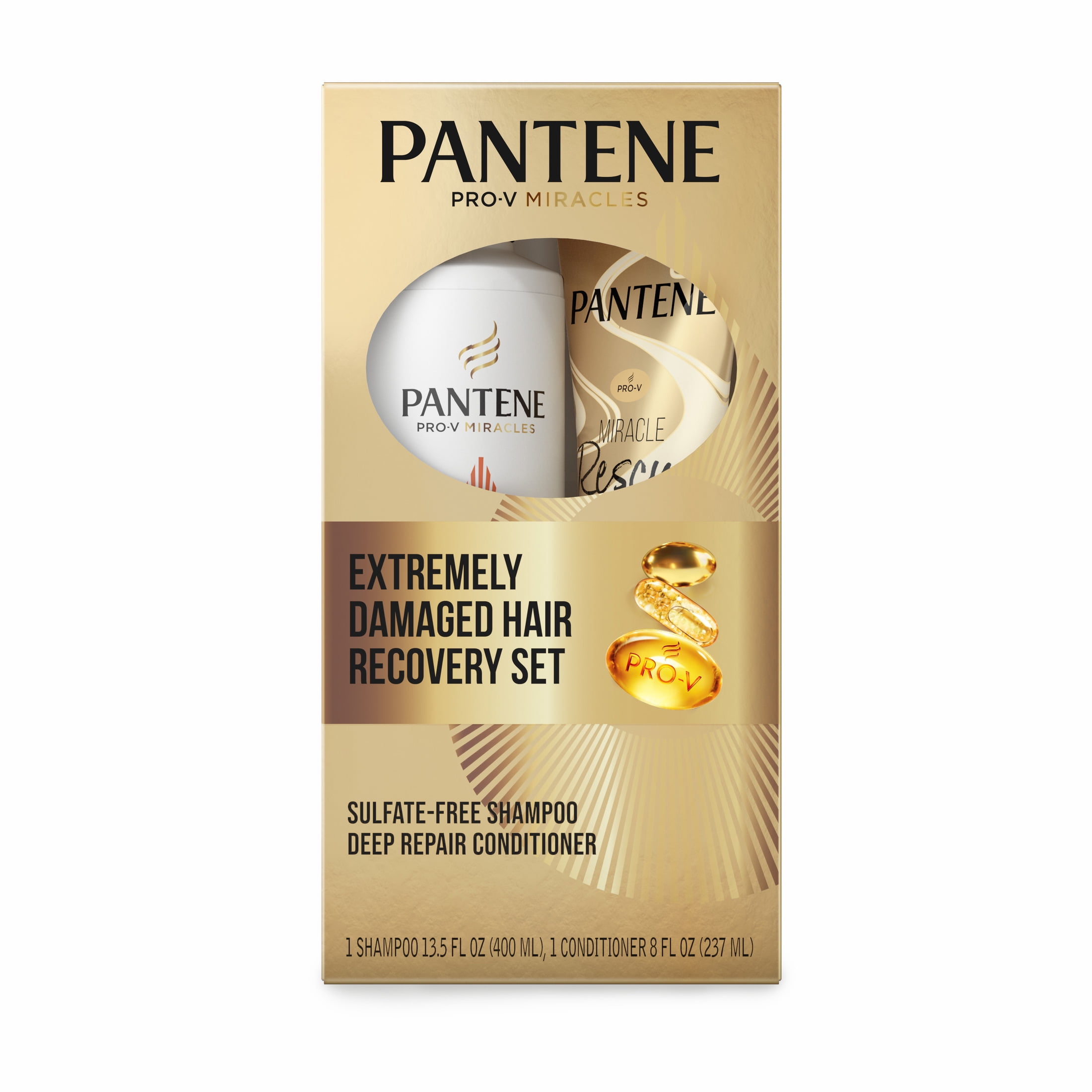 (4 pack) Pantene Pro-V Miracles Shampoo and Deep Conditioner Set, Regenerative Sulfate Free, 13.5 fl oz + 8 fl oz