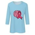 thumbnail image 4 of WREESH Breast Cancer Awareness T-Shirts For Women Casual Crewneck Three Quarters Sleeve Shirts Pink Ribbon Graphic Tees Summer Tops Trendy Solid Loose Fit Tshirt Sky Blue A, 4 of 5