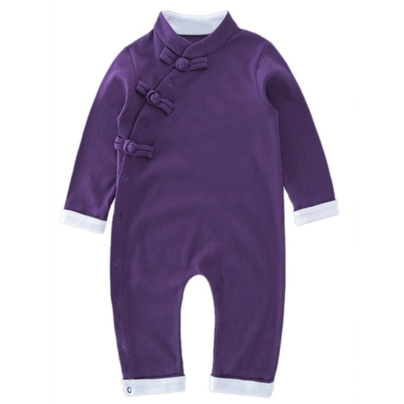 Baby Toddler Unisex Traditional Chinese Long Sleeve Romper (95/2-3 Years, Purple)