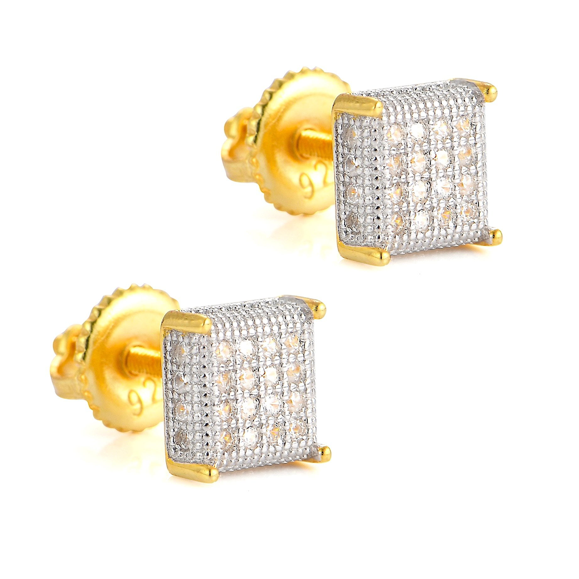 Men Hip Hop 14K White Gold Plated Clear CZ Micropave Earring Screw Back