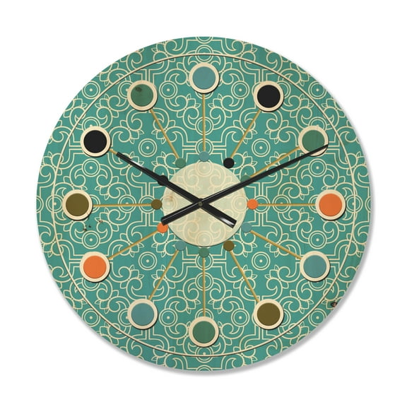 Designart 'Abstract Retro Pattern Design X' Mid-Century Modern Wood Wall Clock