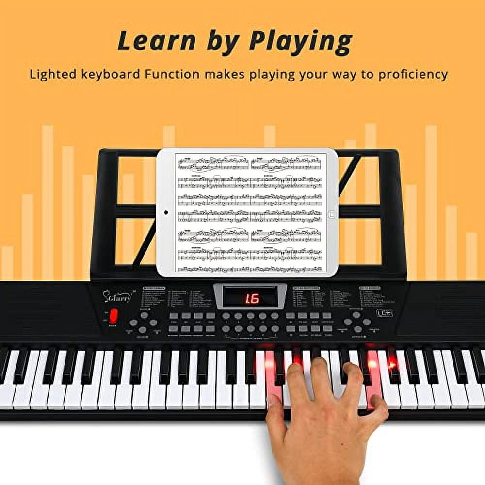 GLARRY 54 Lighted Keys Electric Keyboard Piano for Beginners Portable Music Keyboard Baby with Music Stand, Microphone, Power Supply, Headphone