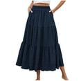 thumbnail image 2 of THDHVS Casual Skirts for Women,Summer Maxi Skirt Trendy High Waist Pleated Ruffle Long Skirts Flowy Beach Boho Skirt Dress with Pockets,Women's Skirts, 2 of 8