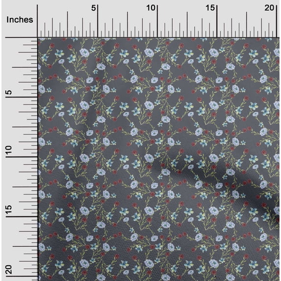 oneOone Cotton Poplin Twill Gray Fabric Flower & Leaves Watercolor Sewing Craft Projects Fabric Prints By Yard 56 Inch Wide