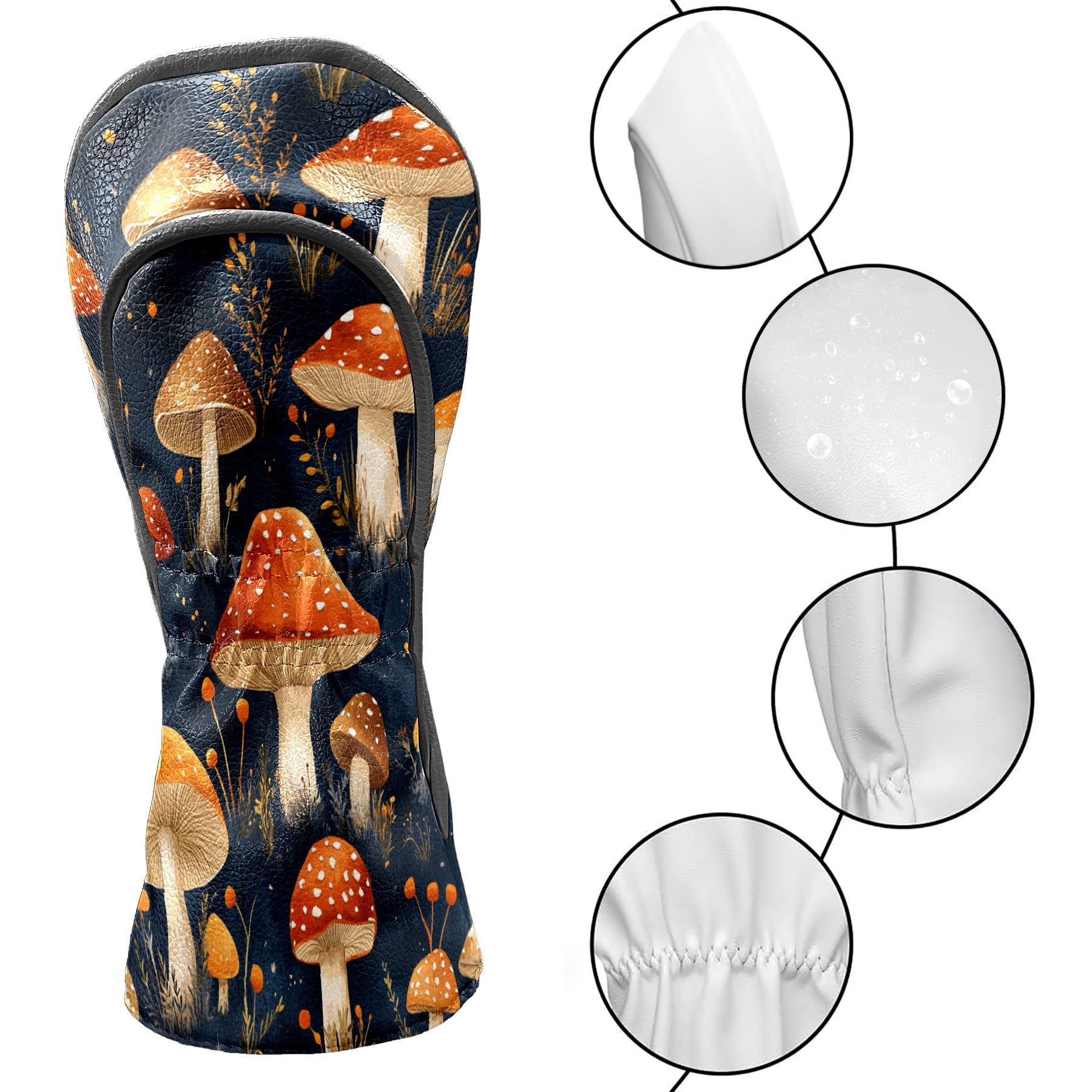 Golf Club Covers PU Leather Waterproof Head Covers for Fairway Woods Hybrids Red Mushroom Unisex Fits Most Brands