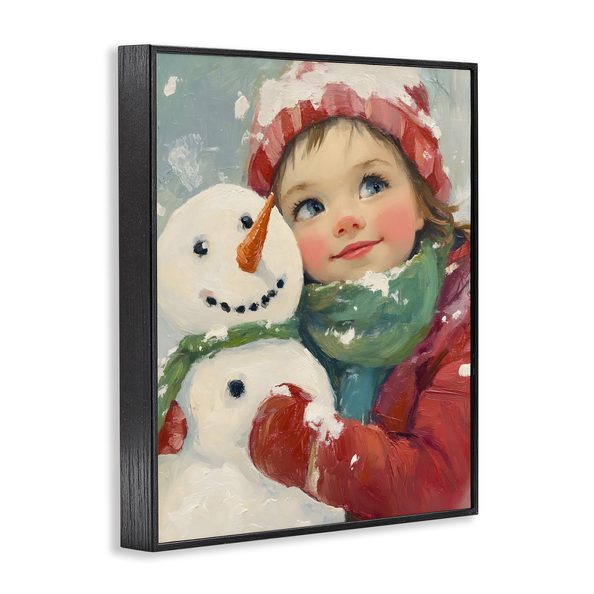 Stupell Industries Christmas Girl & Snowman Embrace Black Framed Giclee Art, design by The Prints Vibe