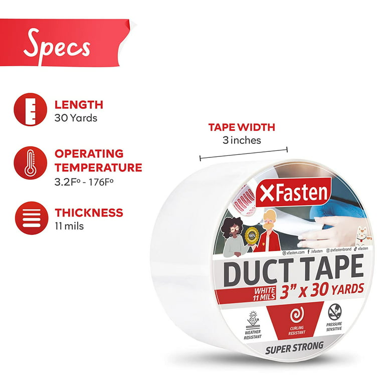 XFasten White Duct Tape Heavy Duty Waterproof 2 Inch x 50 Yards (5-Pack,  750ft Total) 11 mils Super Strong HVAC Duct Tape White Color for Indoor,  Automobile, Repair, Patching and Outdoor Use