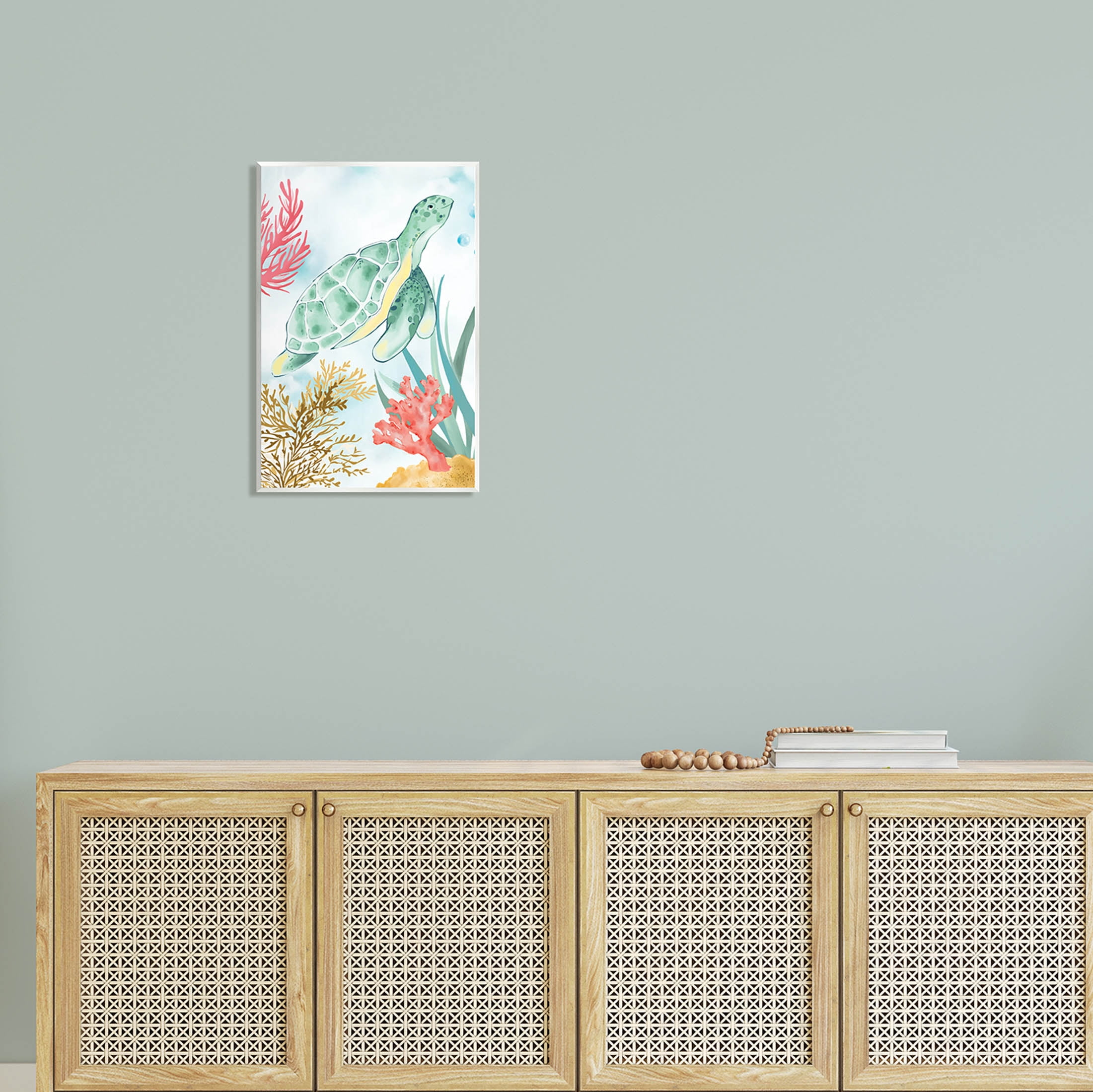 Stupell Industries Turtle Coral Reef Bubbles Graphic Art Unframed Art Print Wall Art, Design by House of Rose