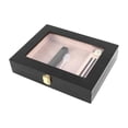 thumbnail image 2 of Caja para humidores de puros con capacidad para 8 a 15 puros, hecha a mano, con tapa de vidrio y humidificador, divisores extraíbles para hombres, color negro, 2 of 15