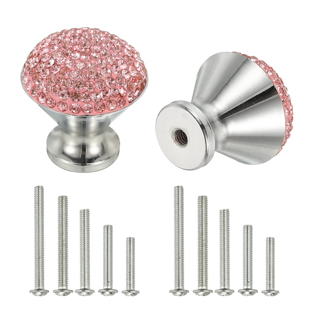 Pomos de Cajón Uxcell, 2Pcs de 1.1 Pulgadas (28mm) de Diámetro Decoración de Diamante Brillante, Tirador Redondo de Rhinestones con Tornillos para Hogar, Oficina, Cocina (Base Blanca + Diamante Rosa)
