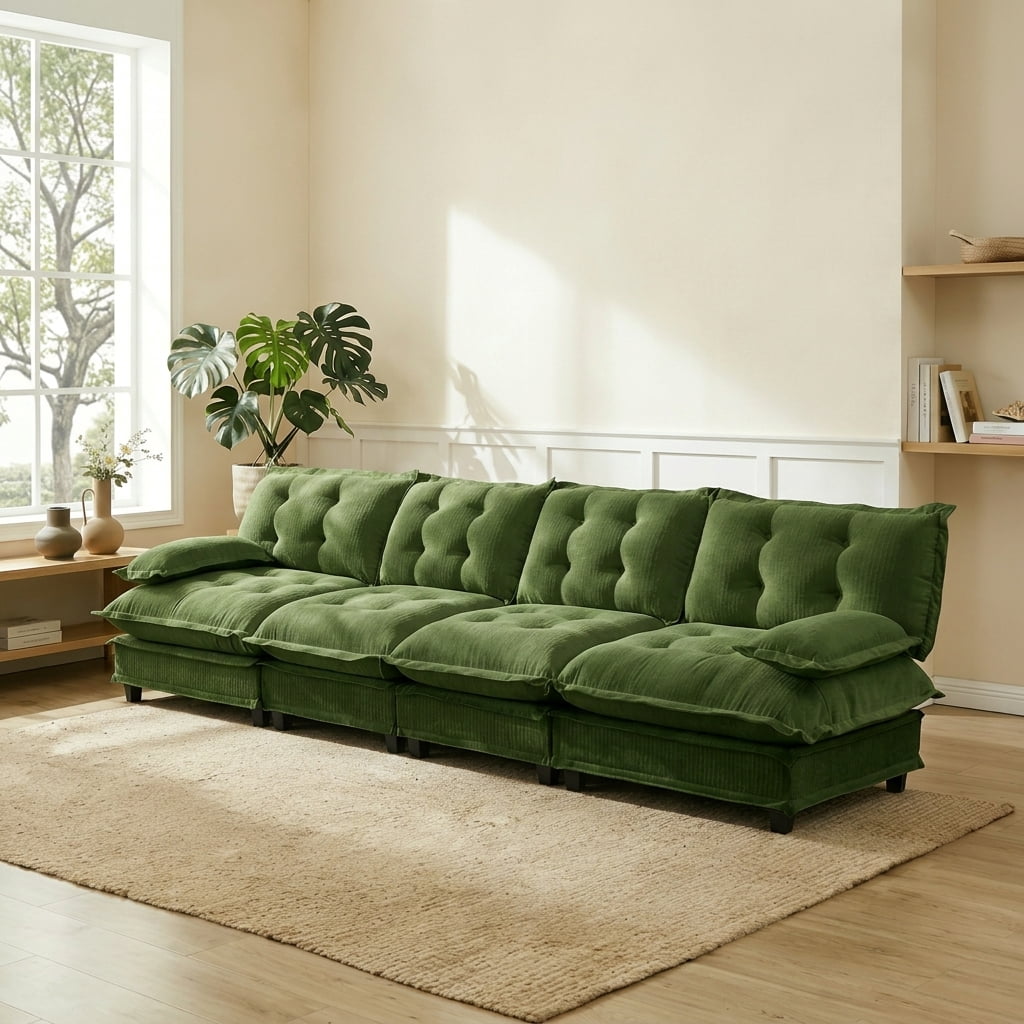 AISWORD 138" 4-Seater Modular Sectional Cloud Sofa, Chenille Fabric Deep Seat Couch with Lattice Decored Cushions