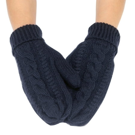 

Women Fashion Solid Color Knitted Twist Windproof Warm Thickened Gloves