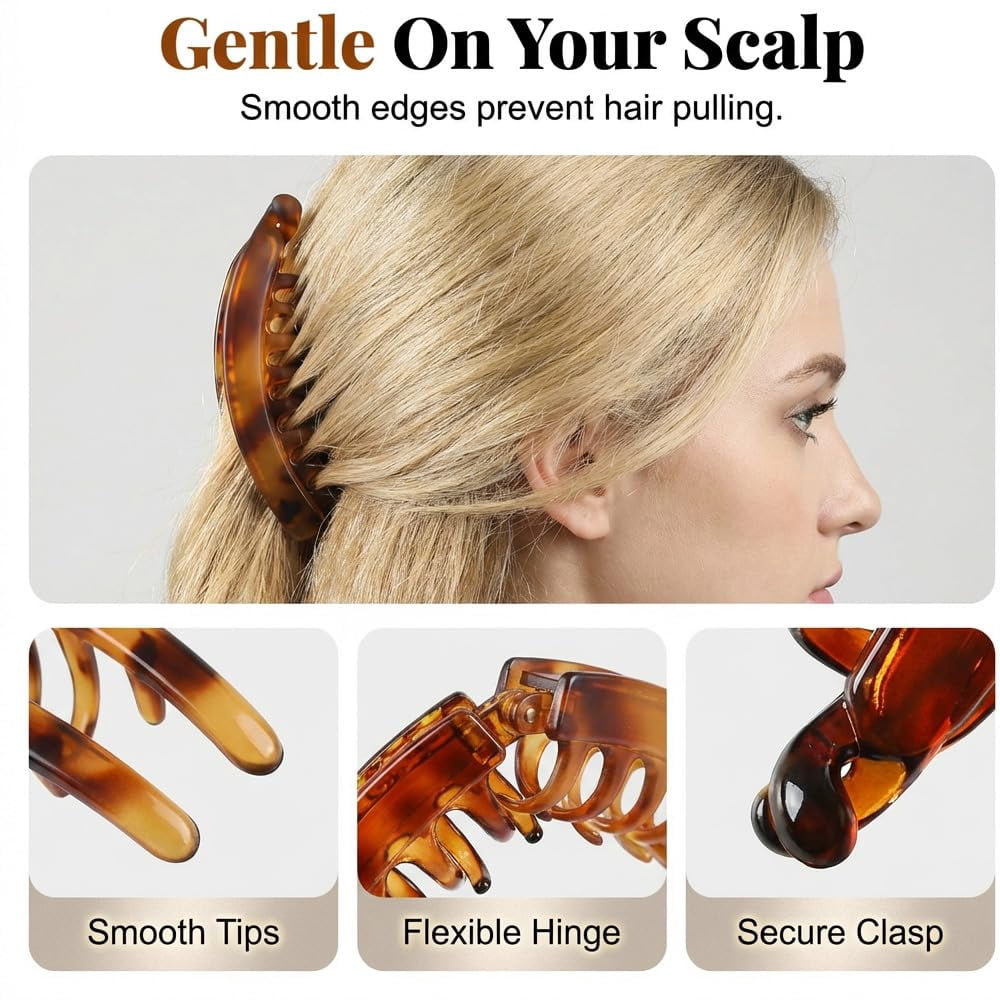 Large Banana Clip Hair Clips, No Crease Hair Accessories for Women, Styling Accessories for All Hair Types, Gifts for Women & Girls (Black+Bright tortoiseshel)