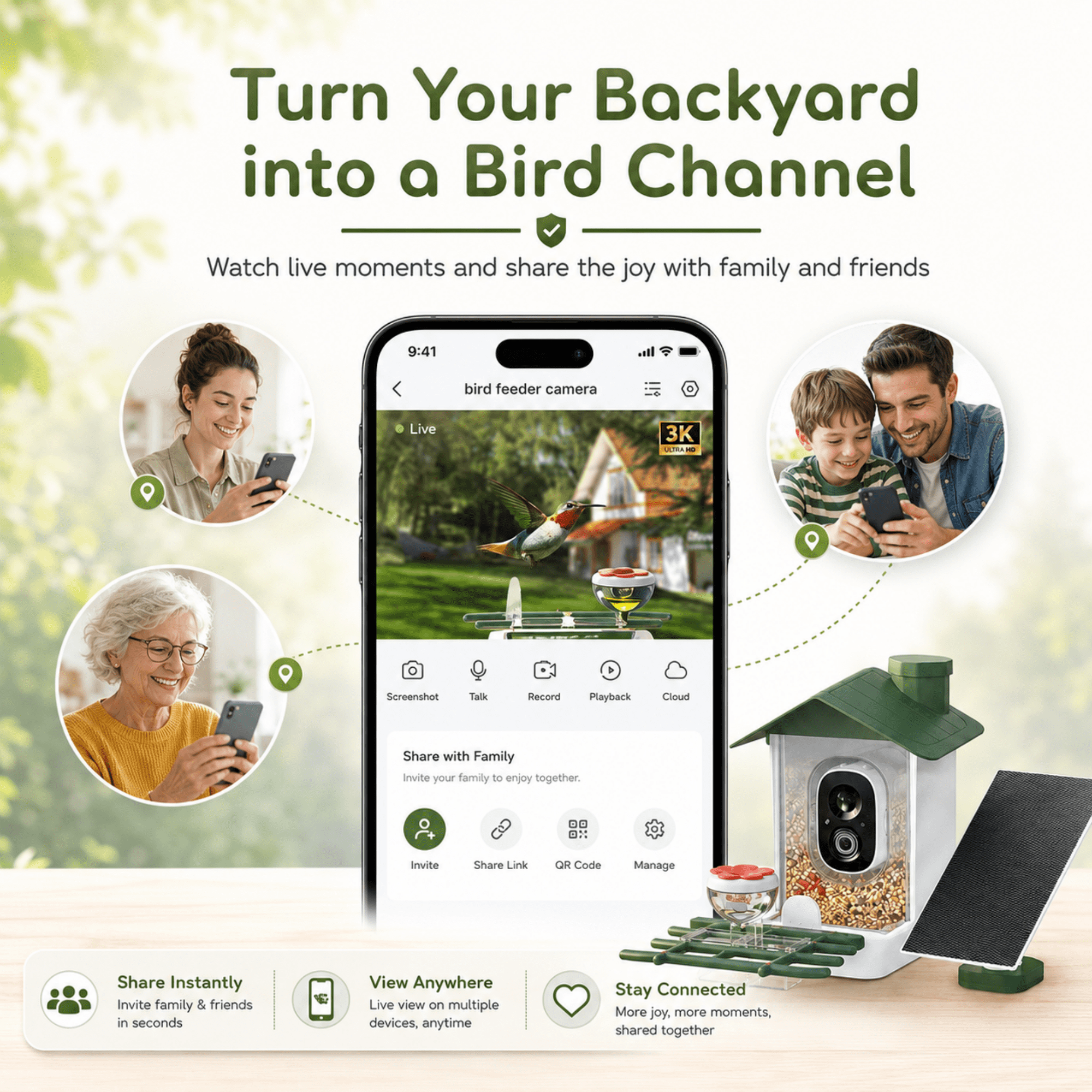 MEHOOM 3K/5MP Ultra HD Smart Bird Feeder with Camera, AI Identification 11000+ Bird Species, Solar Powered Bird Feeder Outdoor, App Notifications, Ideal Gift for Woman & Man