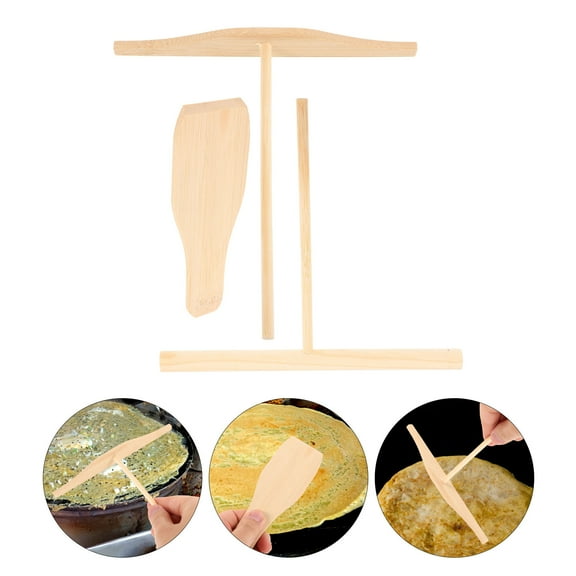 IBASETOY 3Pcs Crepe Making Kit Wooden Pancake Tool for Snack Making