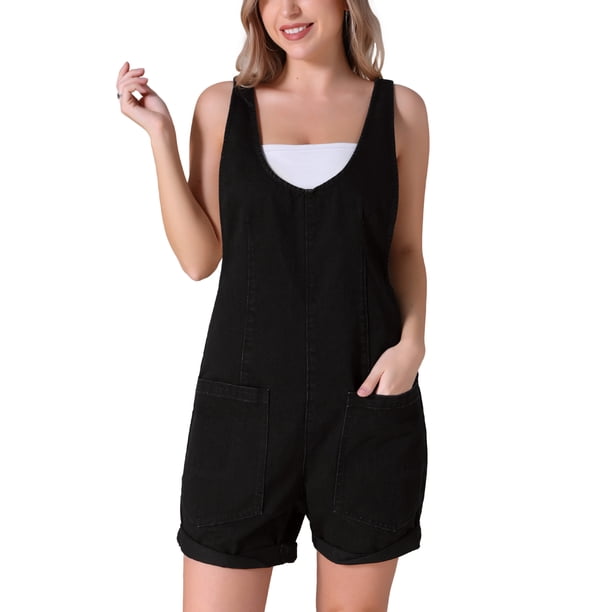 Mono de mezclilla sin mangas para mujer INSPIRE CHIC, pantalones cortos casuales sueltos con bolsillos, 2XL negro